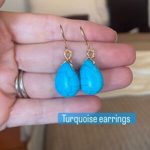 Vibrant Blue and Gold Teardrop Earrings hand made